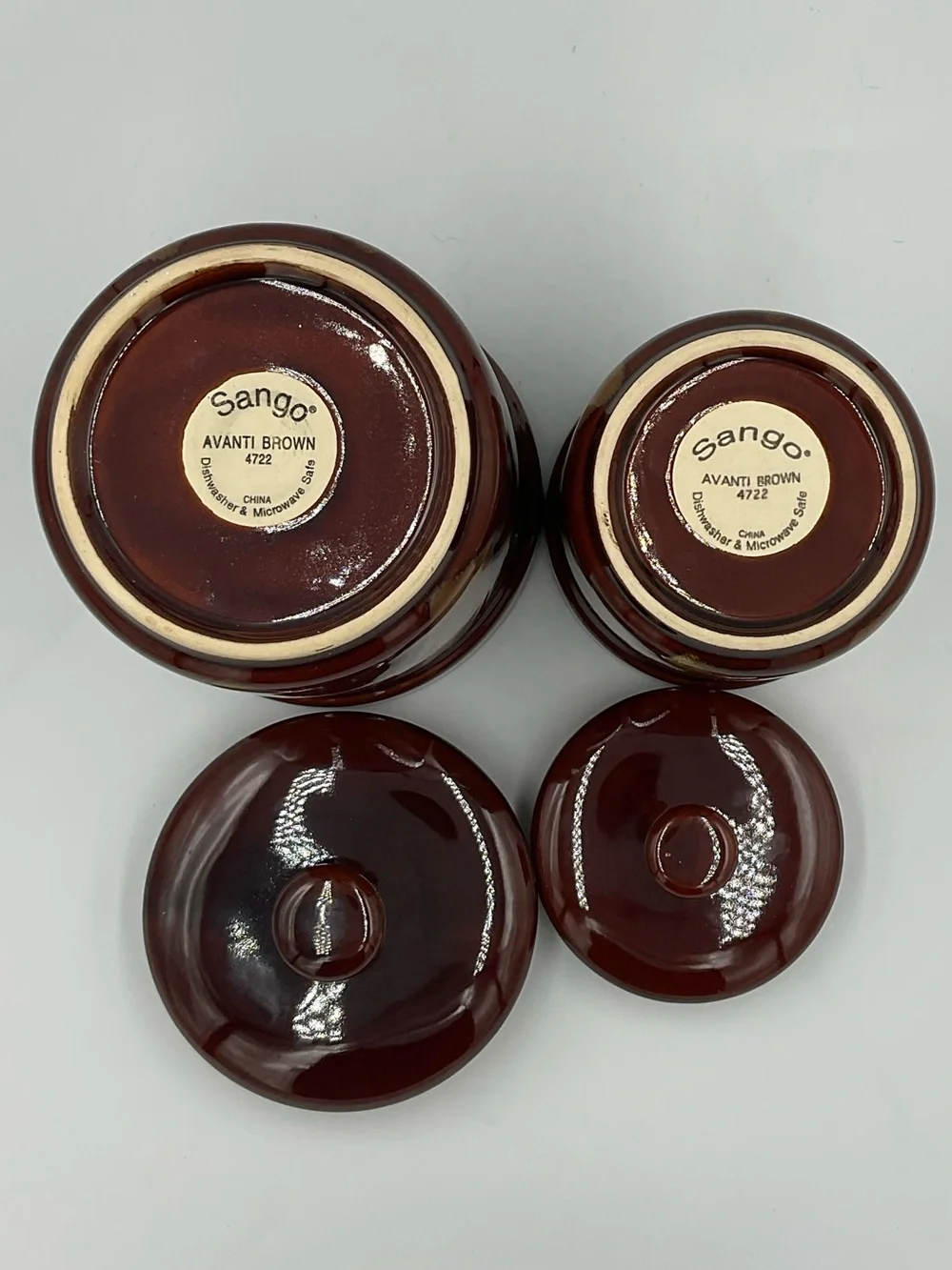 Sango “Avanti Brown” 4722 Stoneware Canisters with Lids
